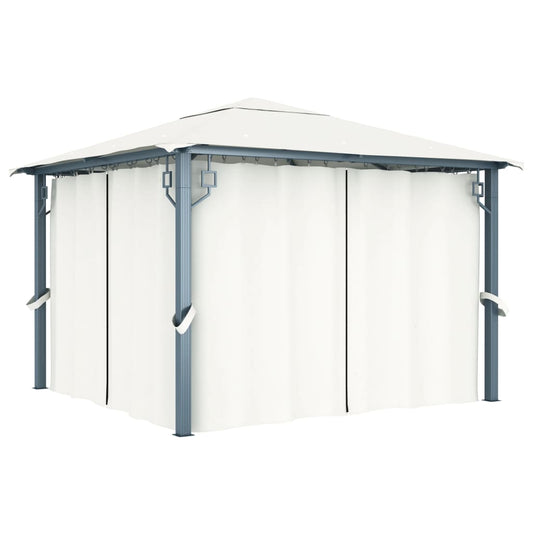 Gazebo with curtains 300 x 300 cm cream aluminum