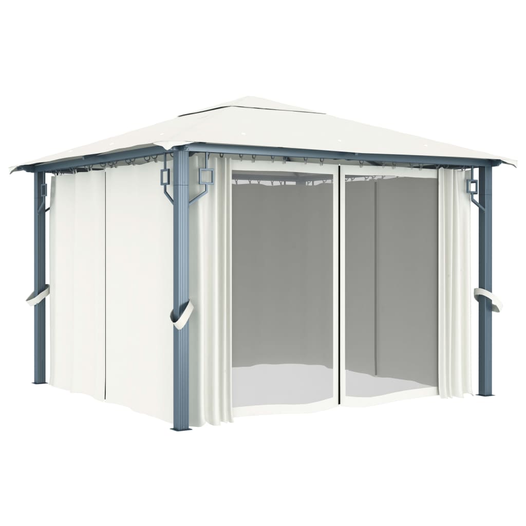 Gazebo with curtains 300 x 300 cm cream aluminum