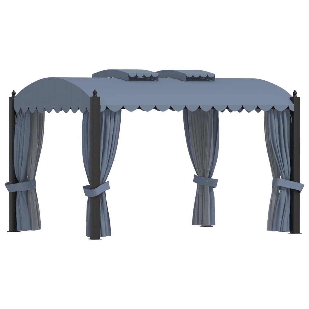 Gazebo with curtains 3 x 4 m anthracite steel