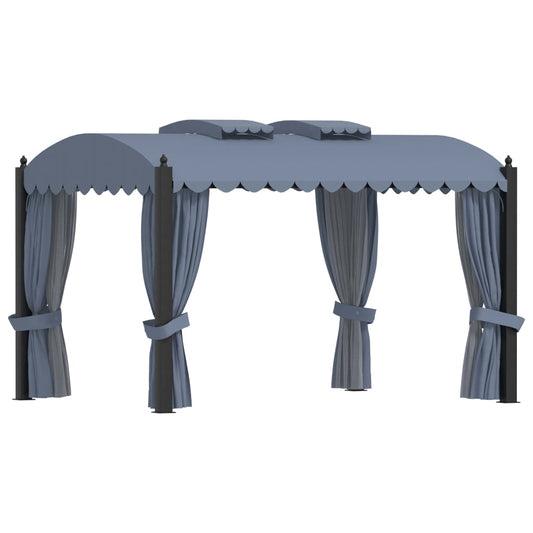 Gazebo with curtains 3 x 4 m anthracite steel