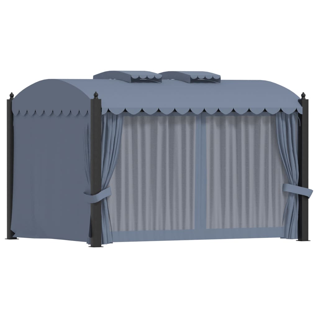 Gazebo with curtains 3 x 4 m anthracite steel