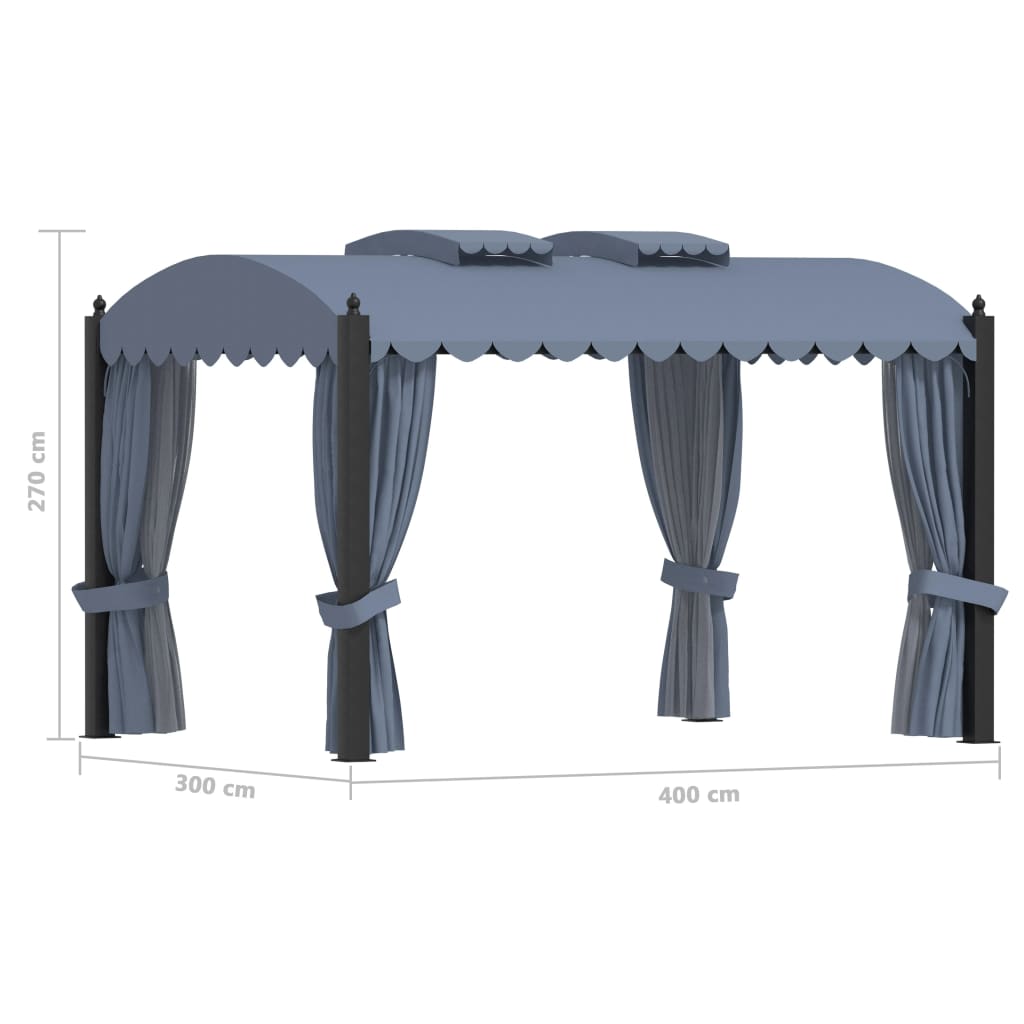 Gazebo with curtains 3 x 4 m anthracite steel