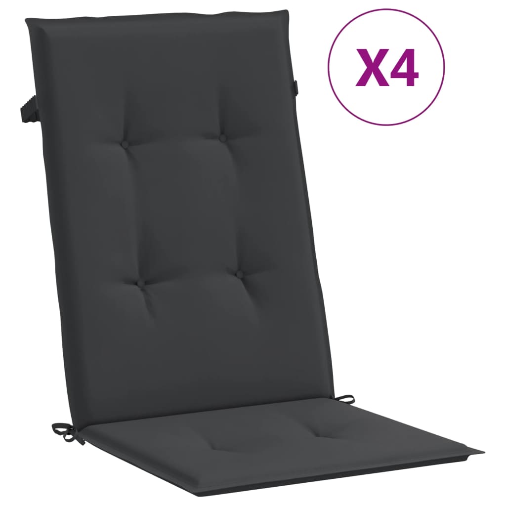 Garden chair cushions for high-back chairs 4 pieces. Black 120x50x3 cm