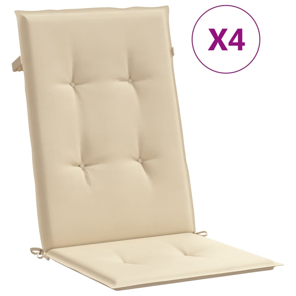 Garden chair cushions for high-back chairs 4 pieces. Beige 120x50x3cm fabric