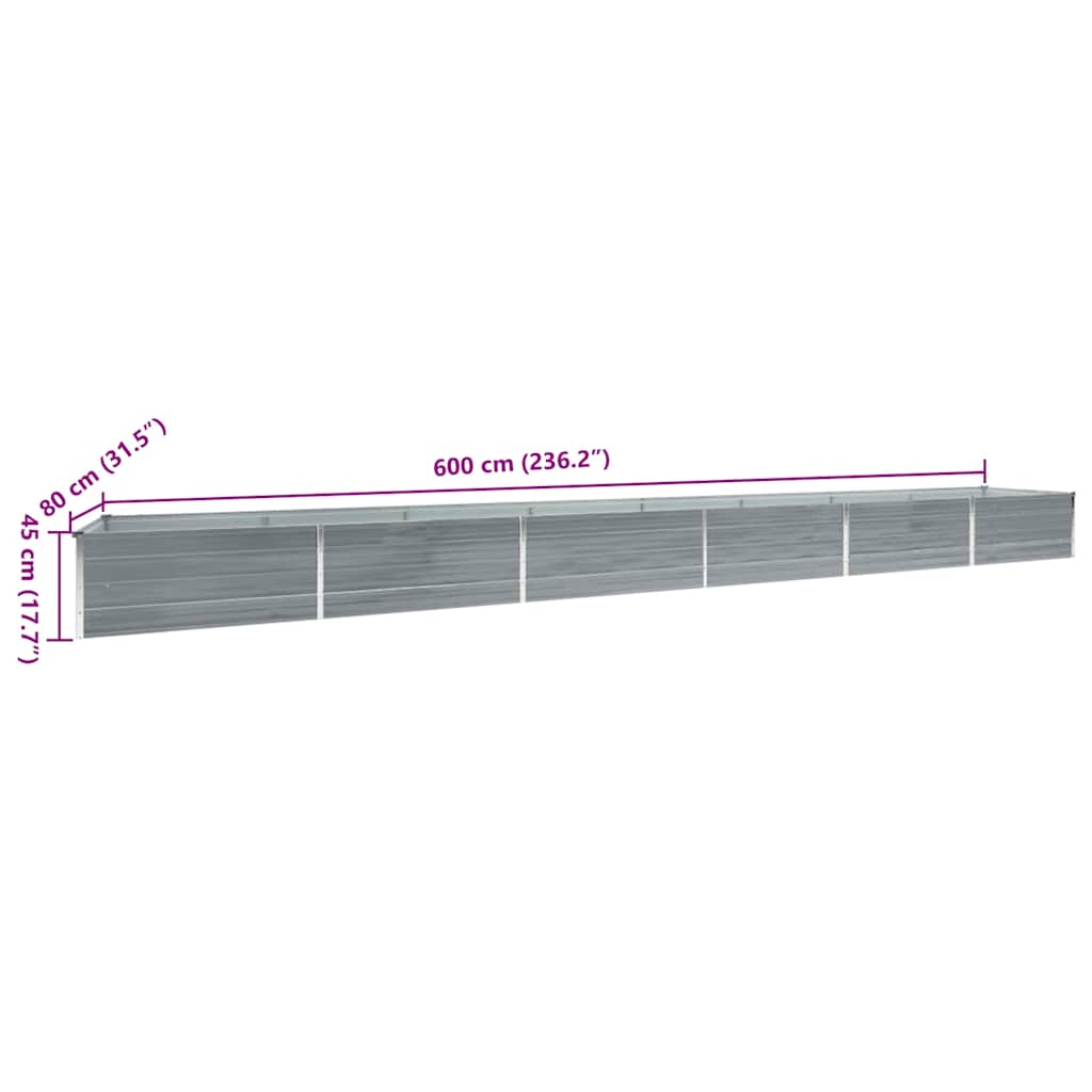 Garten-Hochbeet Verzinkter Stahl 600x80x45 cm Grau