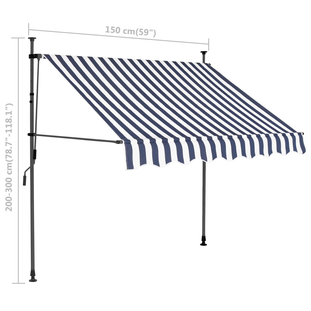 Einziehbare Markise Handbetrieben mit LED 150 cm Blau und Weiß