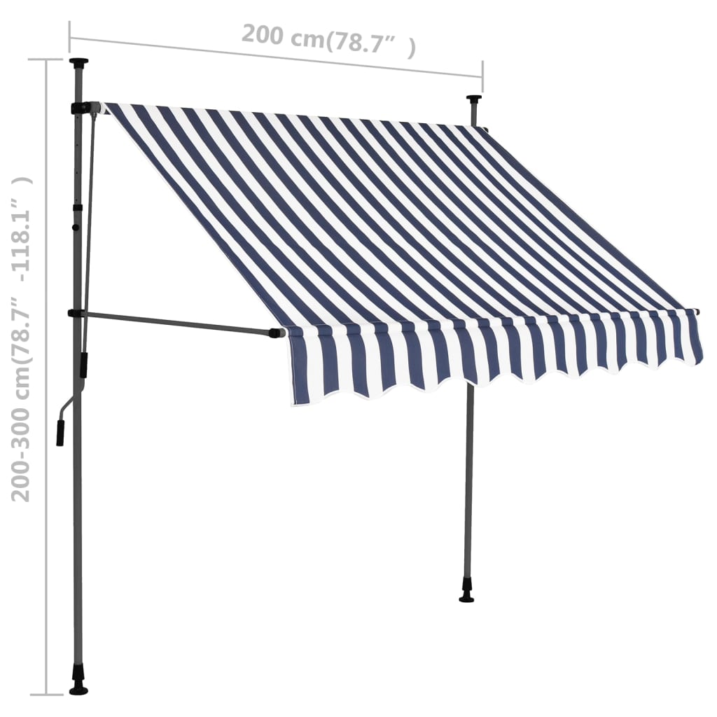 Einziehbare Markise Handbetrieben mit LED 200 cm Blau und Weiß
