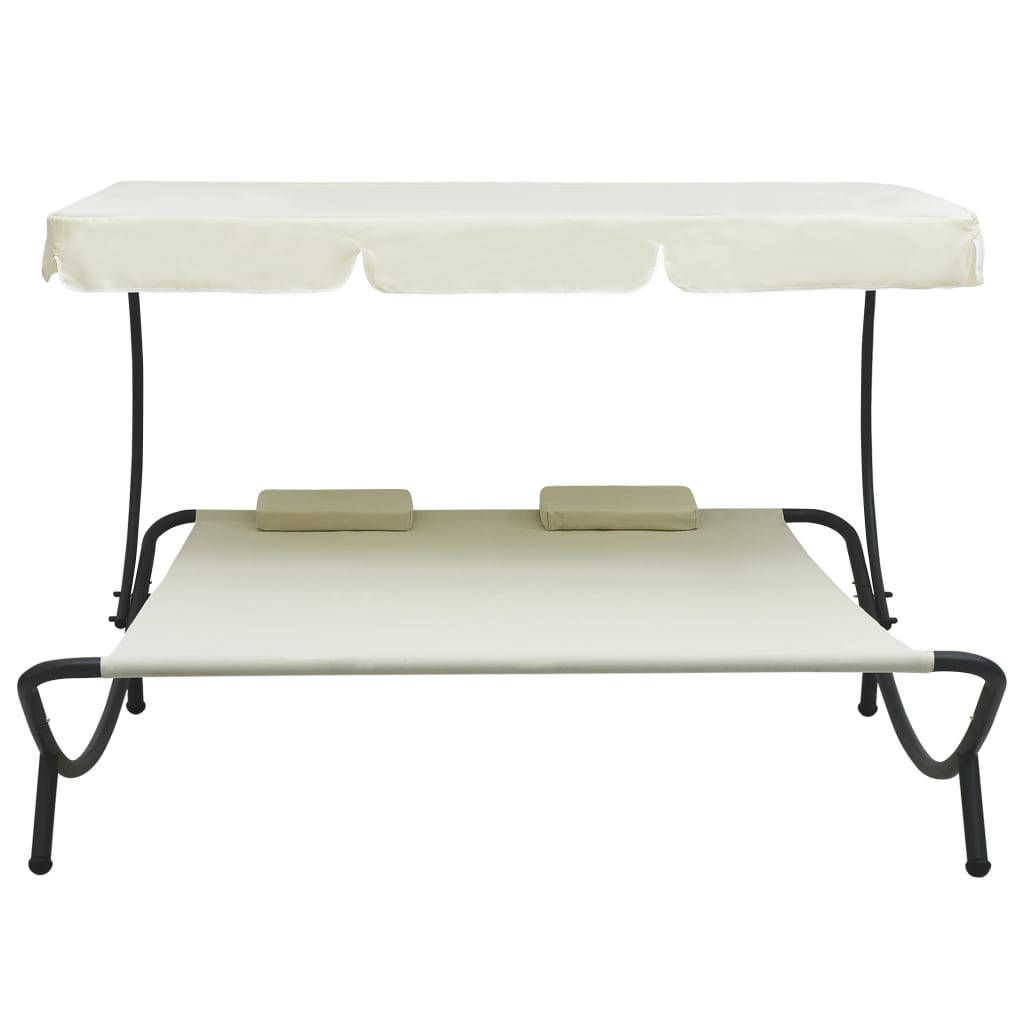 Bain de soleil de jardin avec auvent et coussins blanc crème