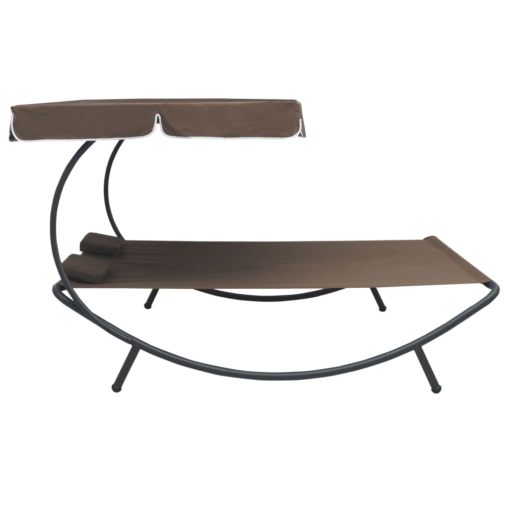 Chaise longue de jardin avec auvent et coussins marron