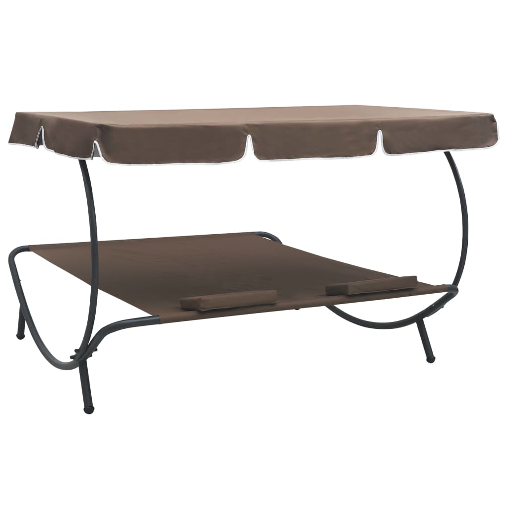 Chaise longue de jardin avec auvent et coussins marron
