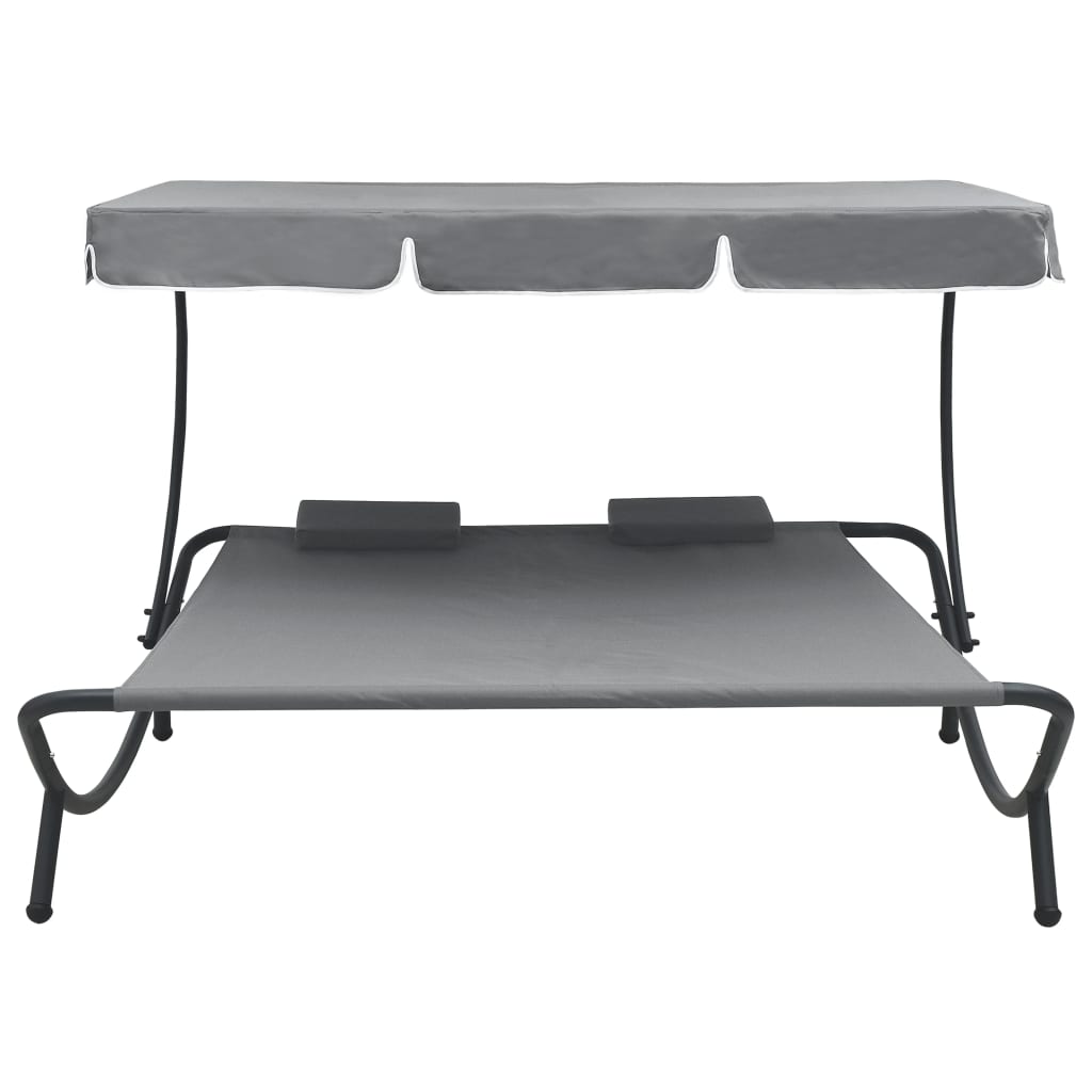 Bain de soleil de jardin avec auvent et coussins gris