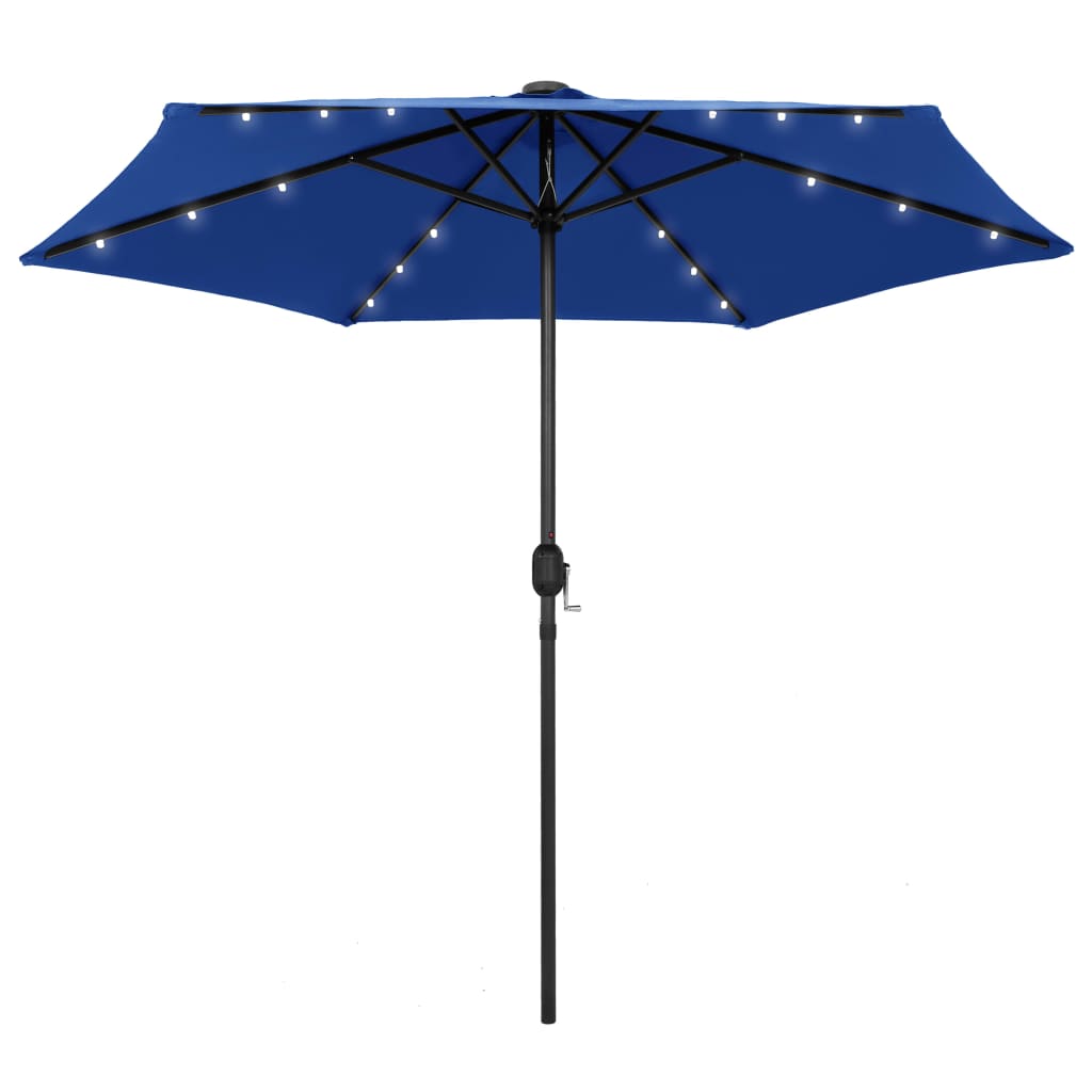 Parasol with LED lights &amp; aluminum pole 270 cm azure blue