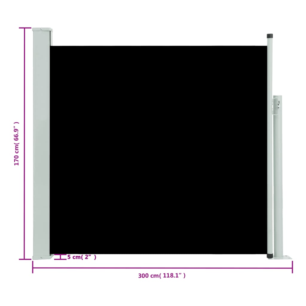 Ausziehbare Seitenmarkise 170×300 cm Schwarz