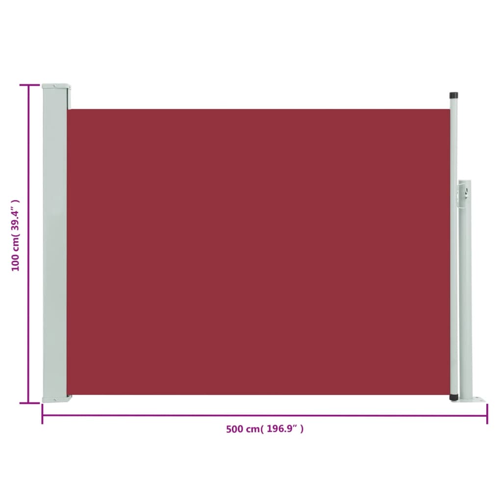 Extendable side awning 100×500 cm red