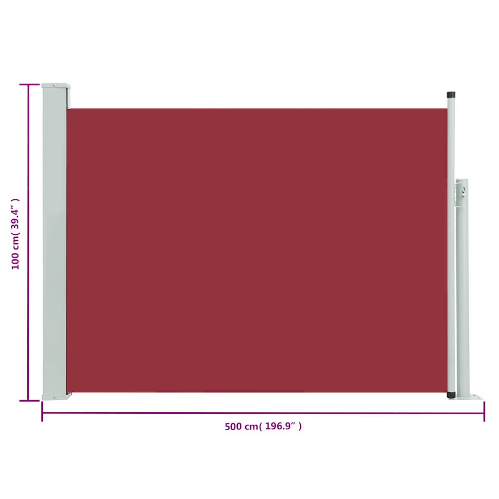 Auvent latéral extensible 100×500 cm rouge
