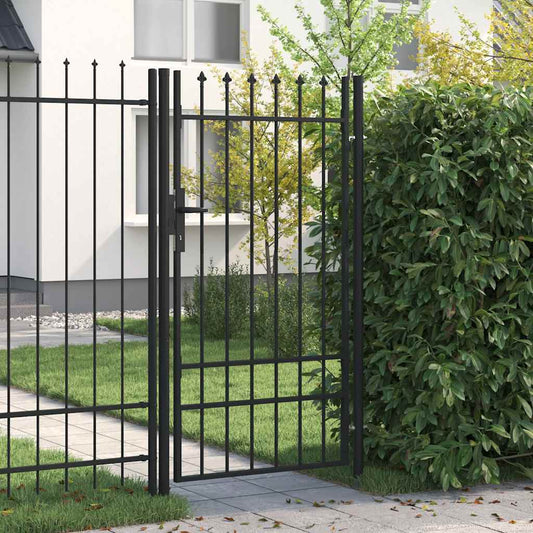 Zauntor Einzelflügel mit Speerspitzen Stahl 1 x 1,75 m Schwarz