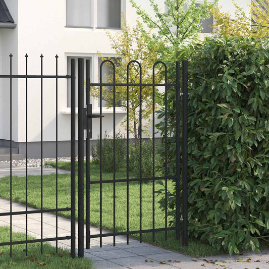 Zauntor Einzelflügel Gewölbte Spitze Stahl 1 x 1,5 m Schwarz