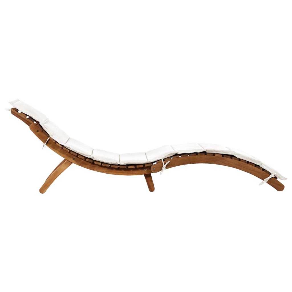 Sun lounger with cushion in solid acacia cream wood