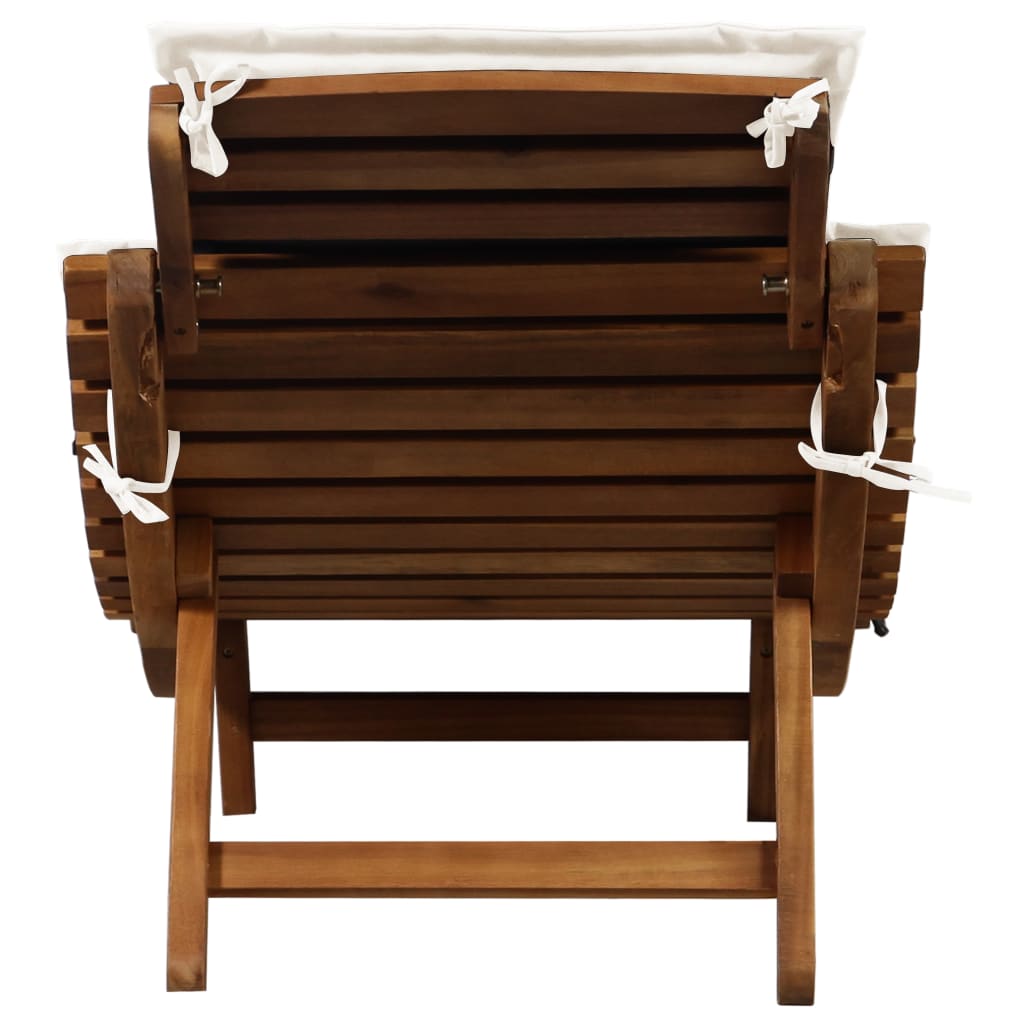 Sun lounger with cushion in solid acacia cream wood