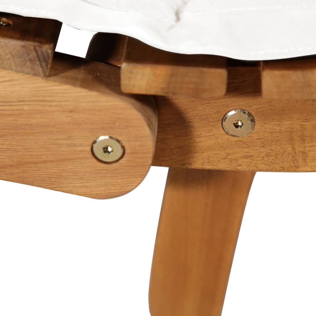 Sun lounger with cushion in solid acacia cream wood