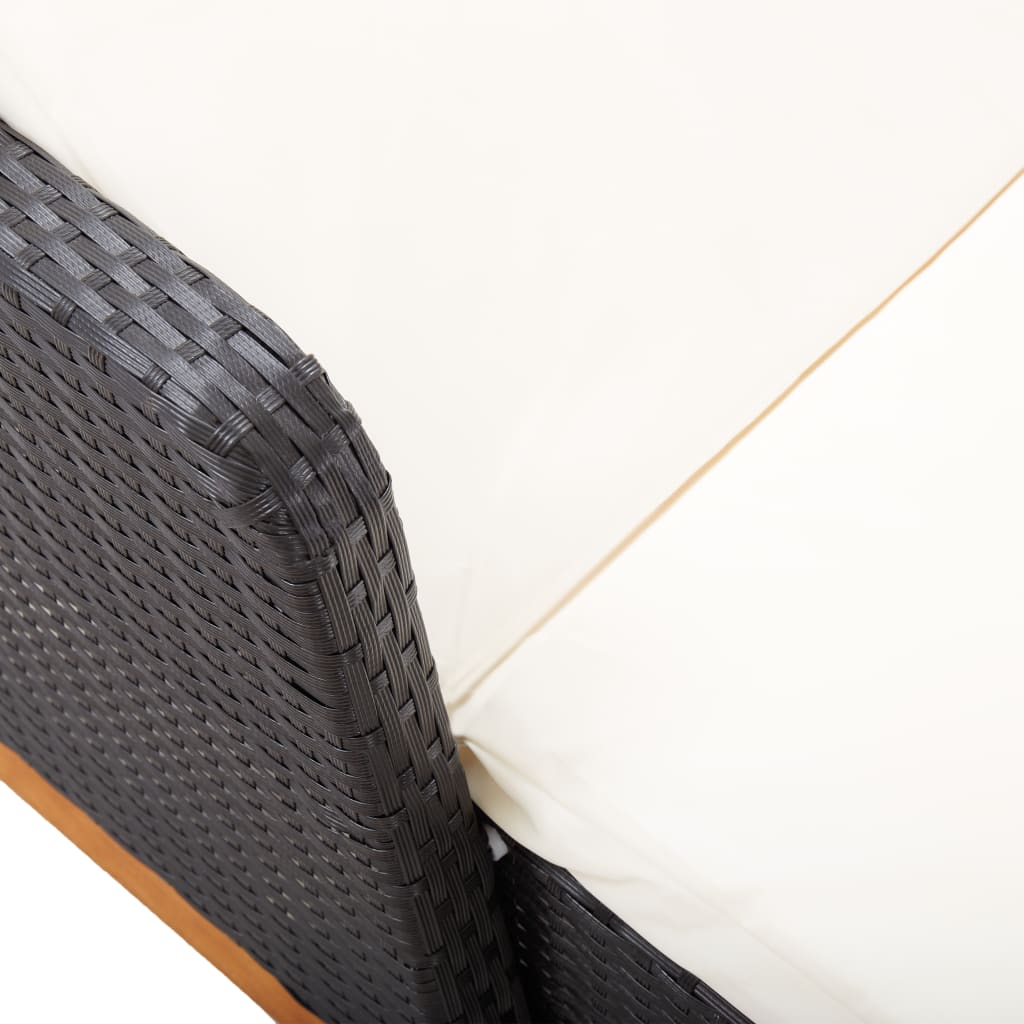 Sun lounger poly rattan and solid black acacia wood