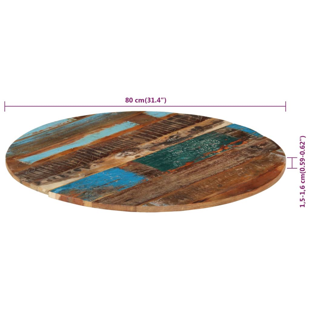 Tischplatte Rund 80 cm 15-16 mm Altholz Massiv