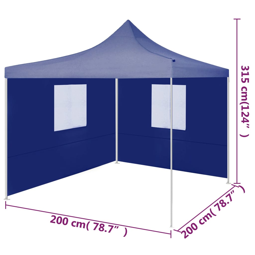 Professional foldable party tent with 2 side walls 2×2m steel blue