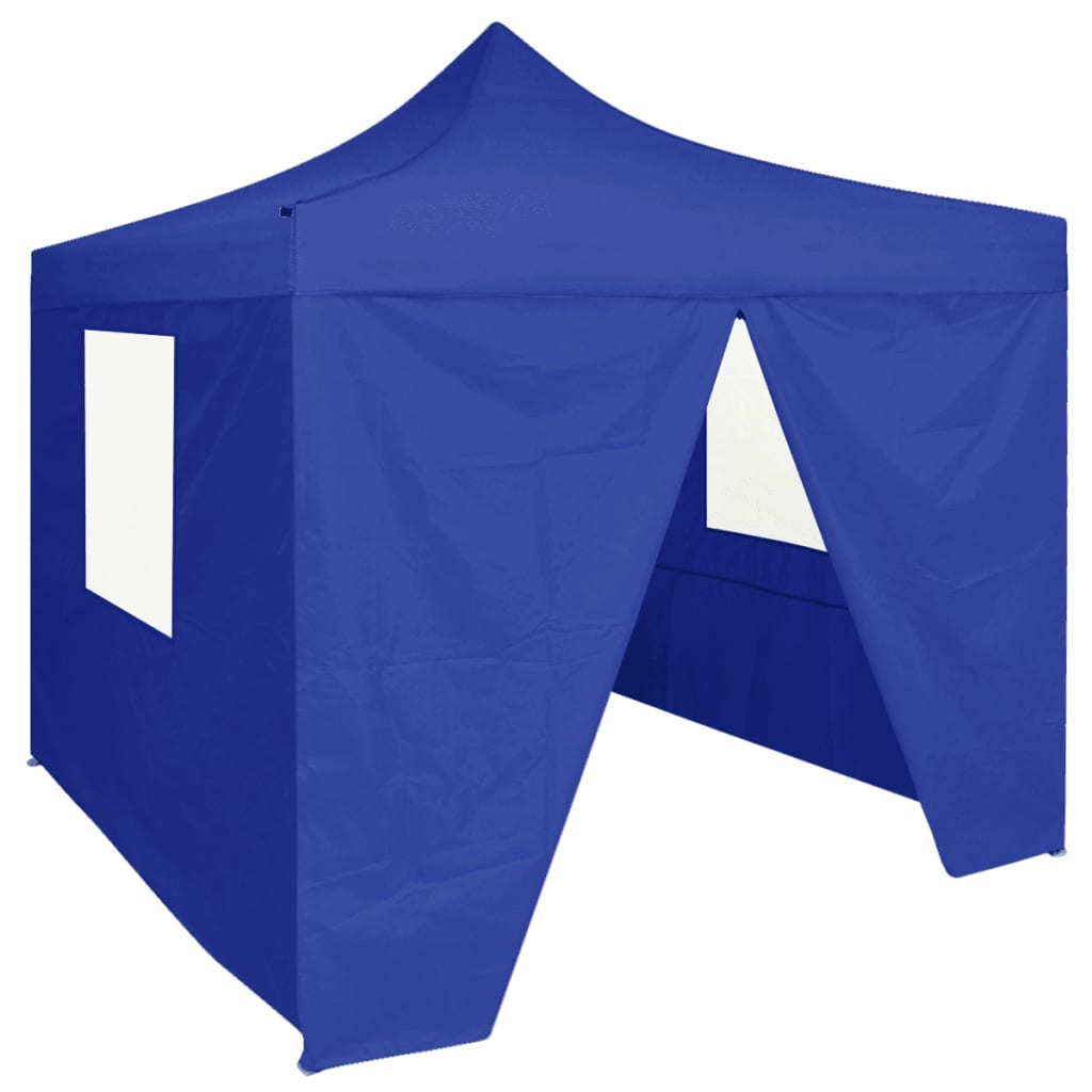 Tente de fête professionnelle pliable avec 4 parois latérales 2×2m bleu acier
