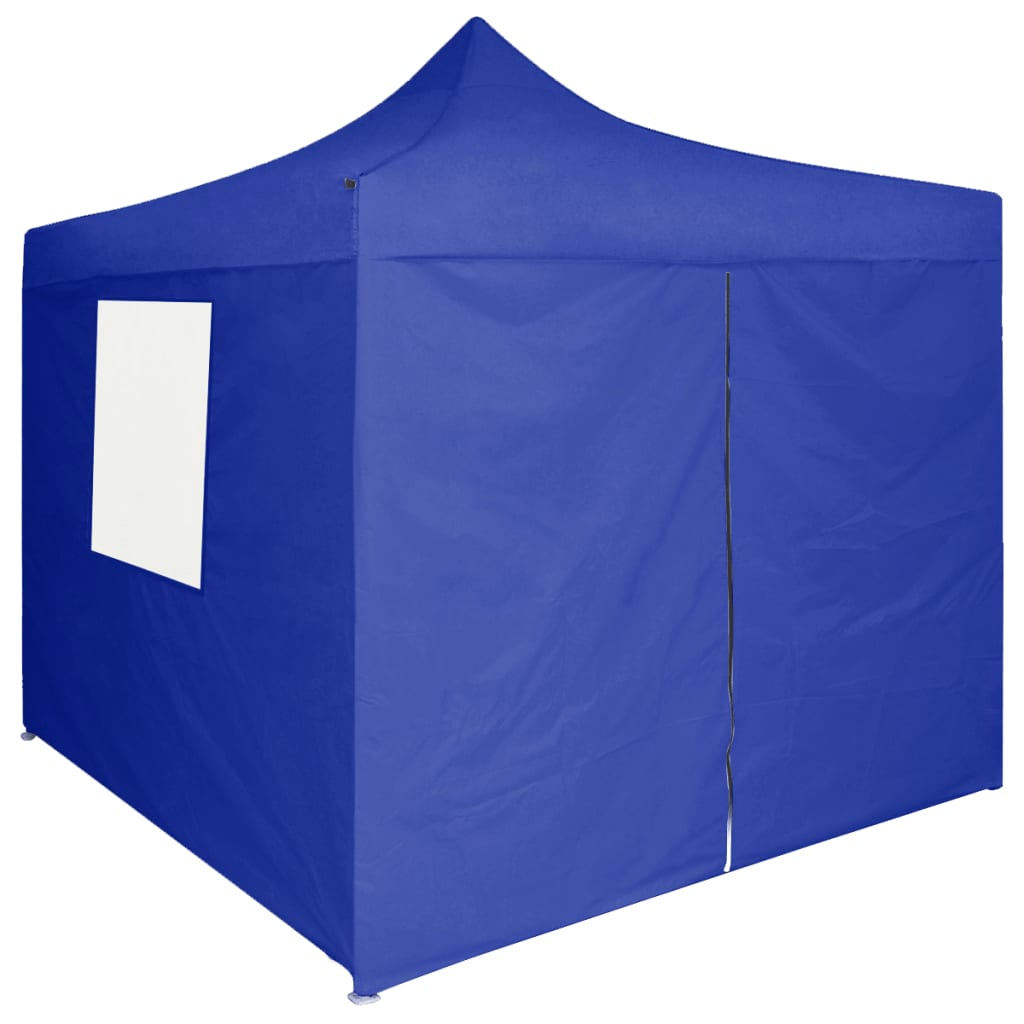 Tente de fête professionnelle pliable avec 4 parois latérales 2×2m bleu acier