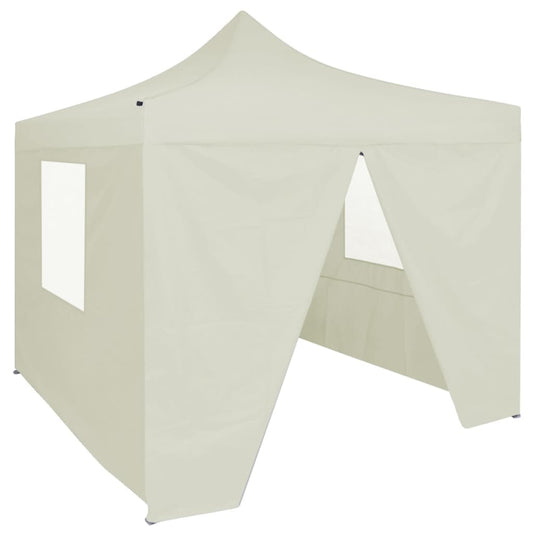 Profi-Partyzelt Faltbar mit 4 Seitenwänden 2×2m Stahl Creme