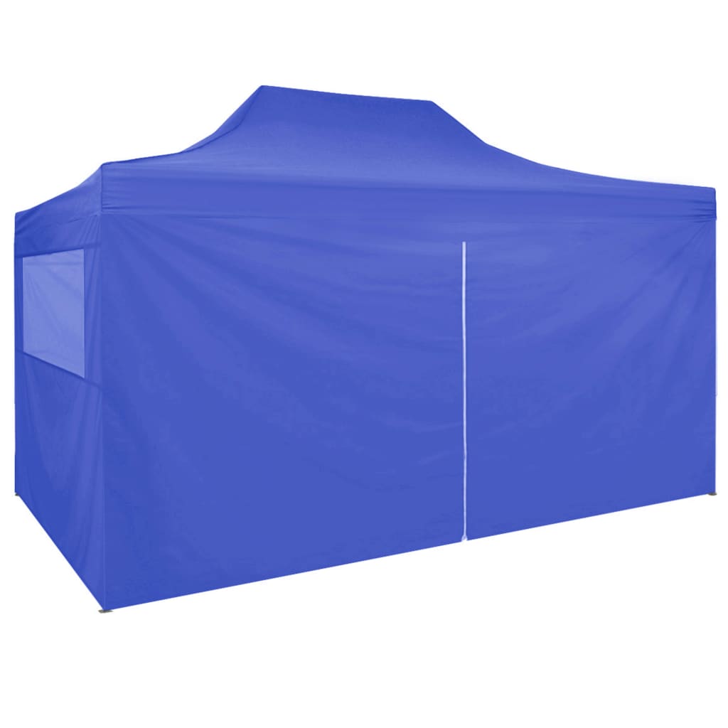 Profi-Partyzelt Faltbar mit 4 Seitenwänden 3×4m Stahl Blau