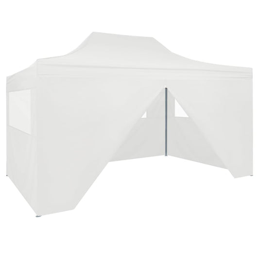 Profi-Partyzelt Faltbar mit 4 Seitenwänden 280x410x315 cm Stahl Weiß