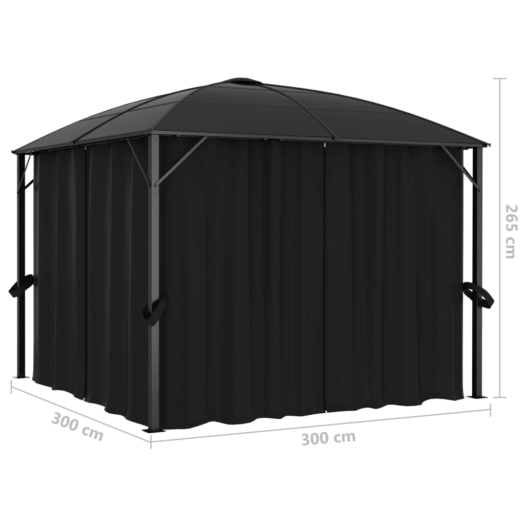 Gazebo with curtains 300 x 300 x 265 cm anthracite