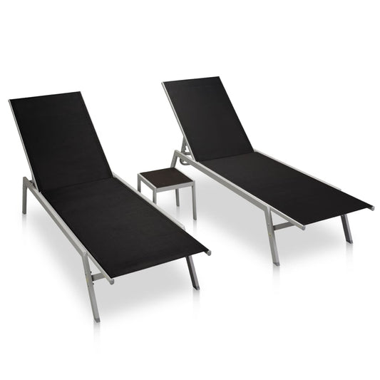 Sun loungers 2 pcs. with table steel and textilene black