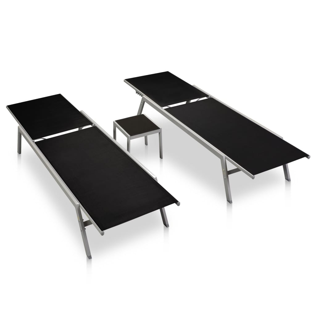 Sun loungers 2 pcs. with table steel and textilene black