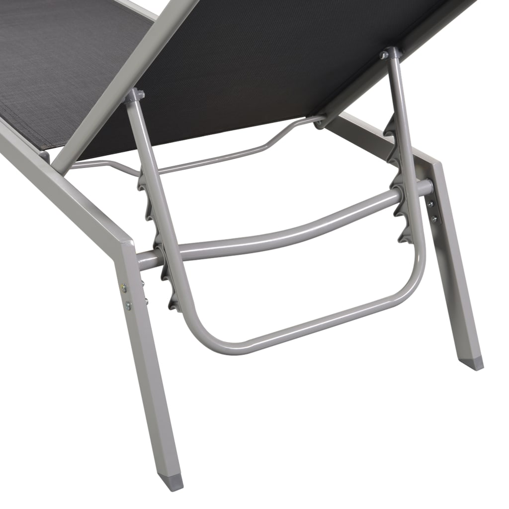 Sun loungers 2 pcs. with table steel and textilene black