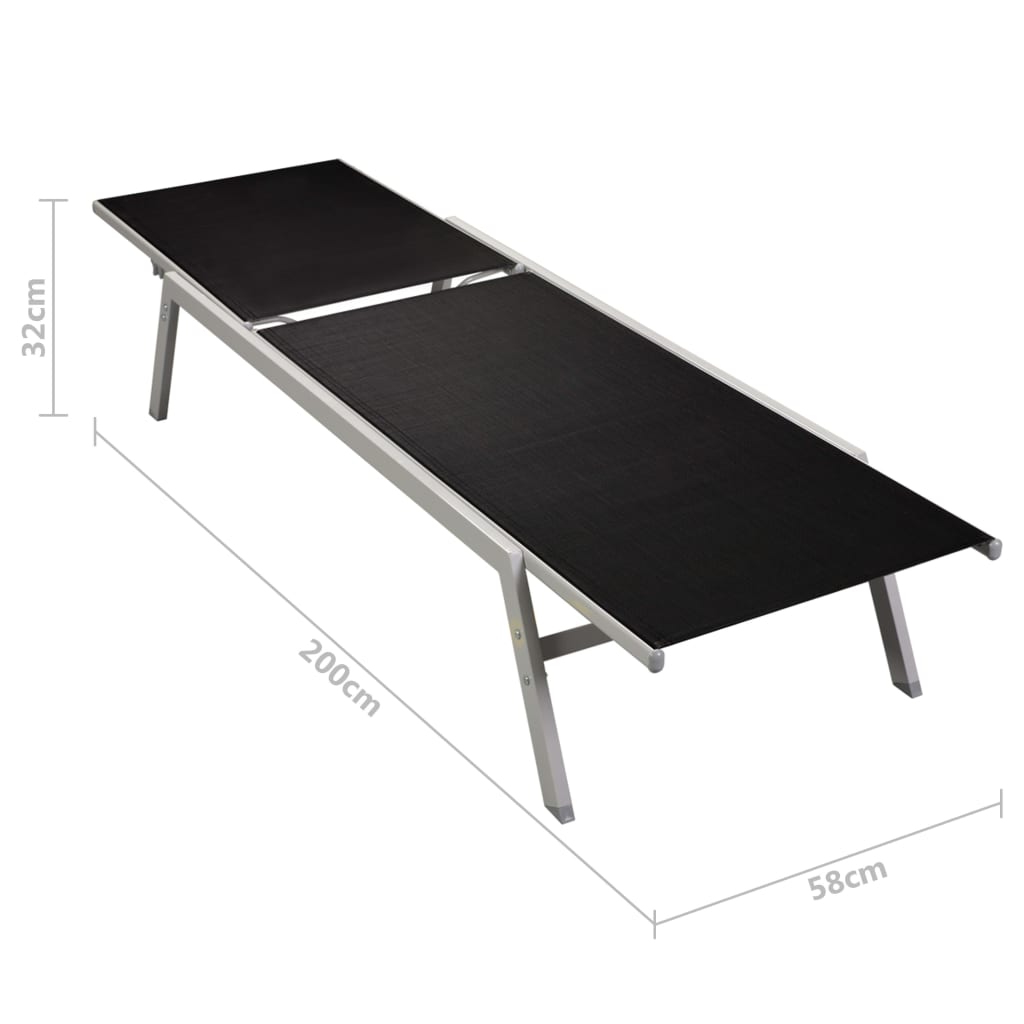 Sun loungers 2 pcs. with table steel and textilene black