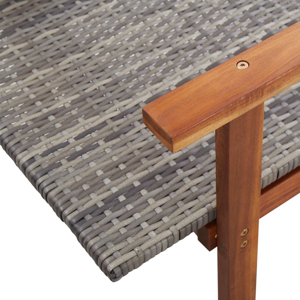 Sun lounger poly rattan and solid acacia gray wood