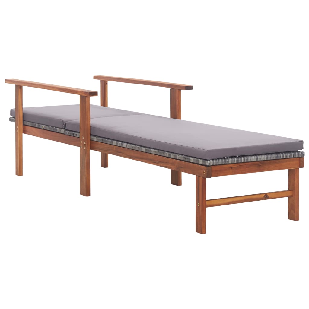 Bain de soleil avec coussin poly rotin bois massif d'acacia gris