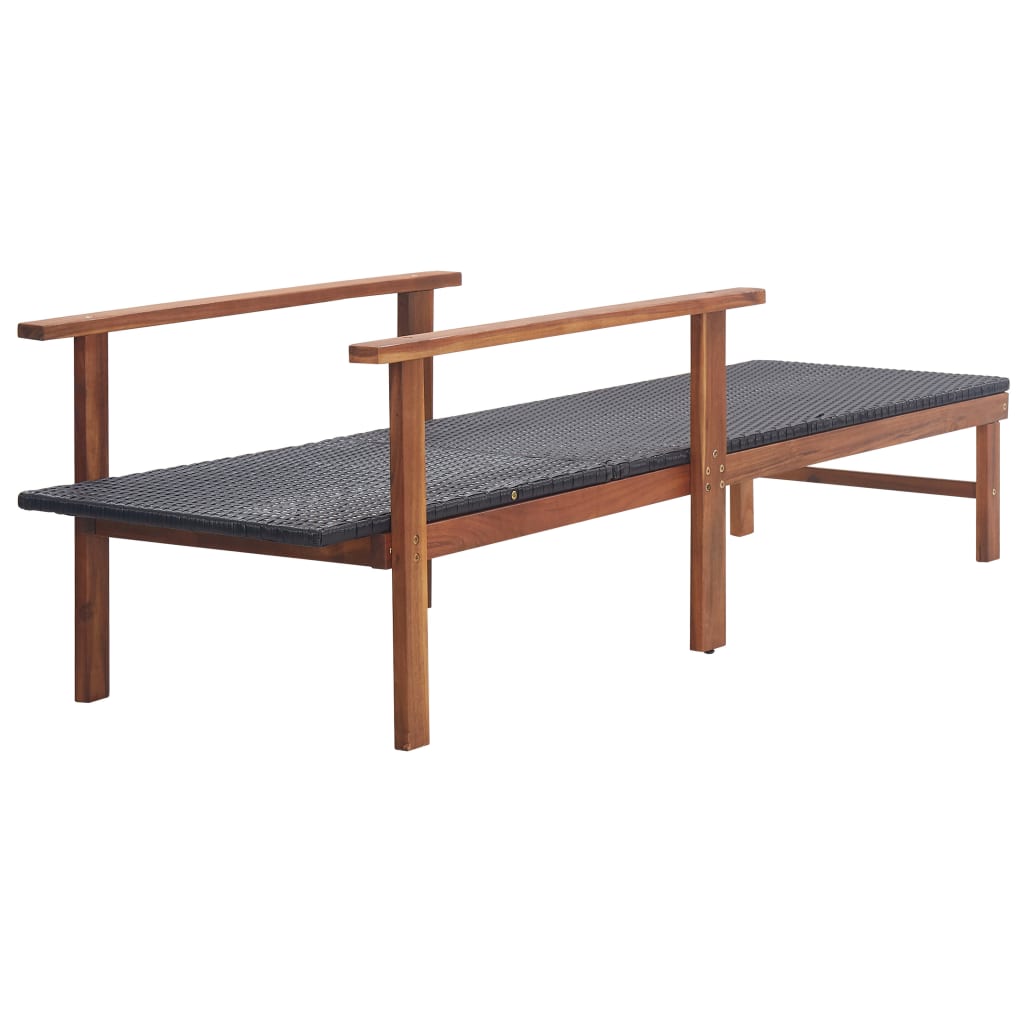 Sun lounger poly rattan and solid black acacia wood