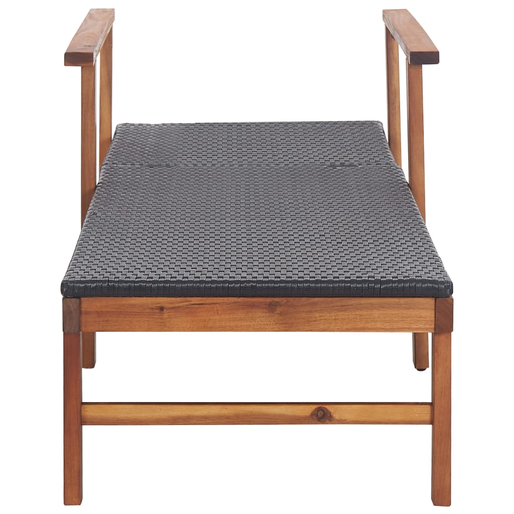 Sun lounger poly rattan and solid black acacia wood