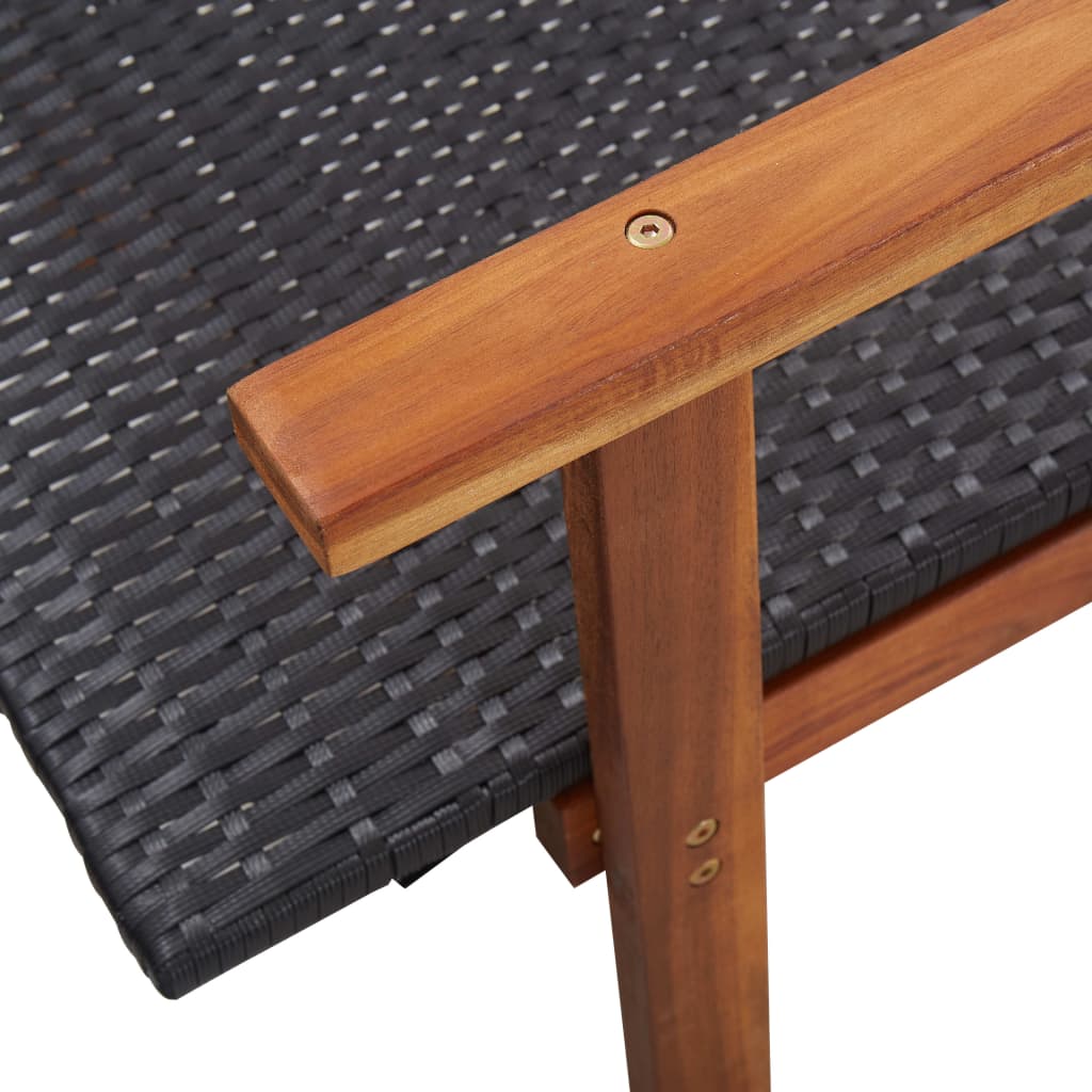 Sun lounger poly rattan and solid black acacia wood