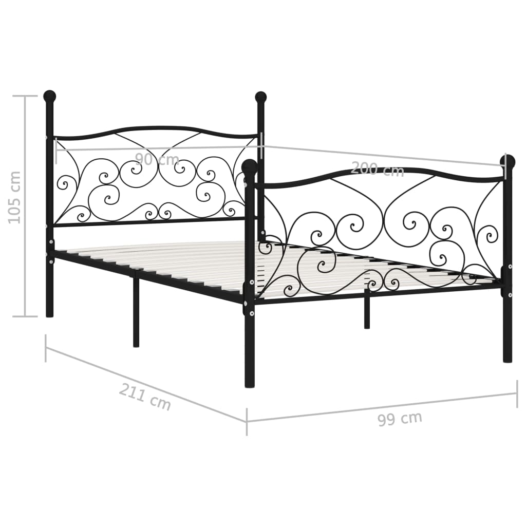 Bettgestell mit Lattenrost Schwarz Metall 90×200 cm