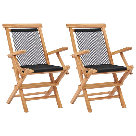 Folding garden chairs 2 pcs. Solid teak wood and rope
