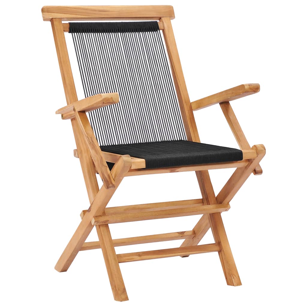 Folding garden chairs 2 pcs. Solid teak wood and rope