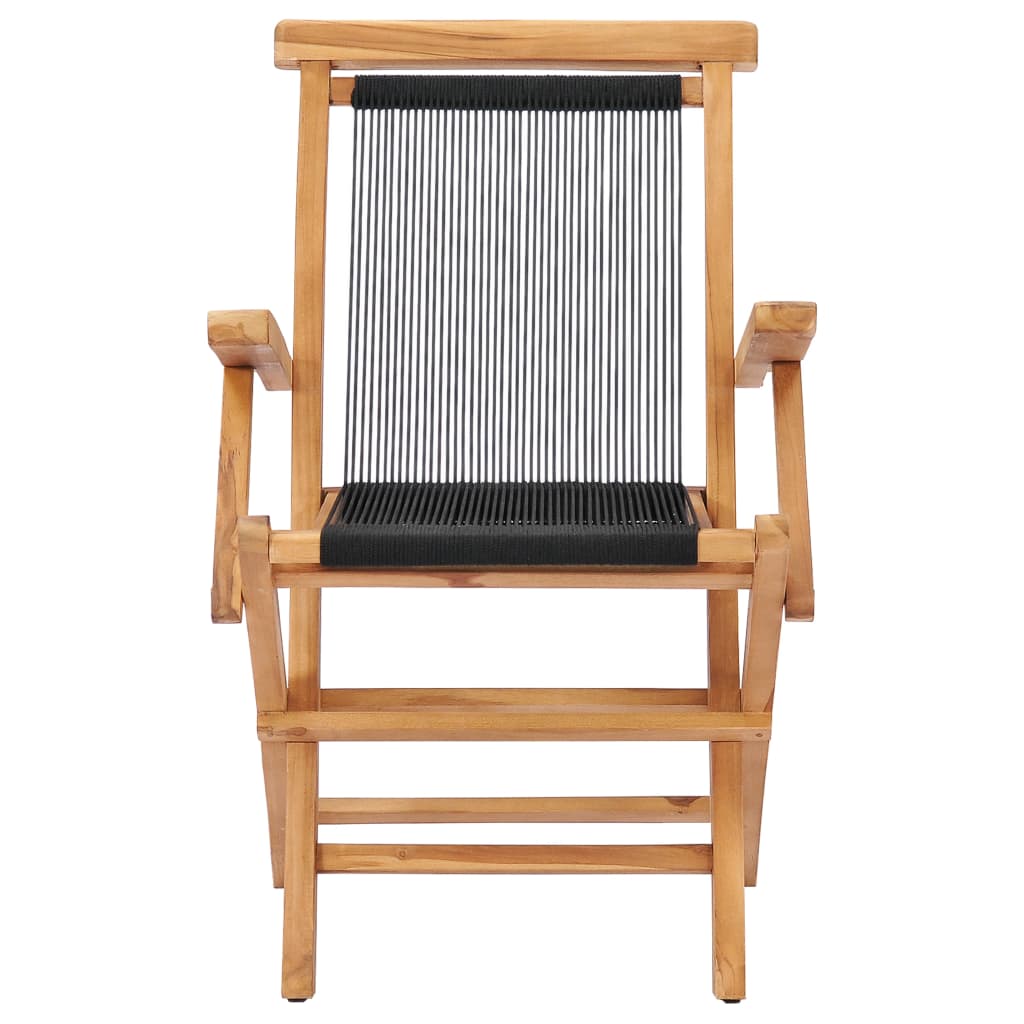 Folding garden chairs 2 pcs. Solid teak wood and rope