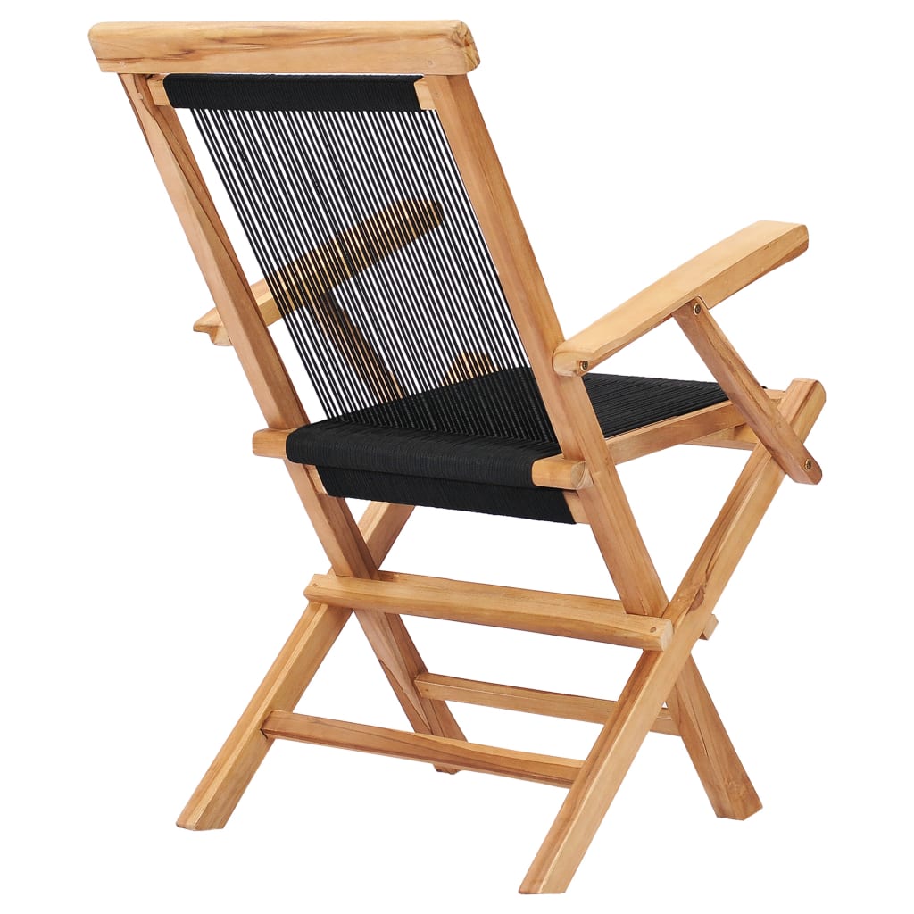 Folding garden chairs 2 pcs. Solid teak wood and rope