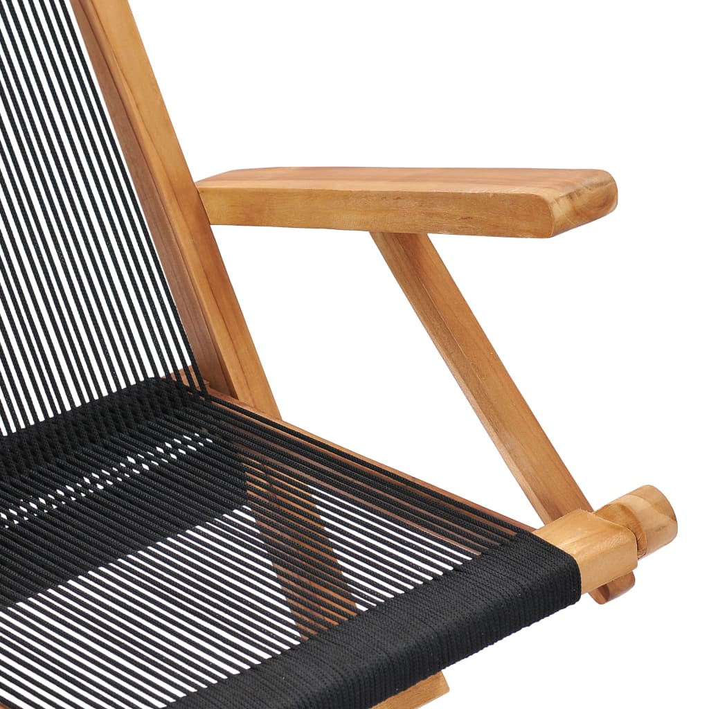 Folding garden chairs 2 pcs. Solid teak wood and rope