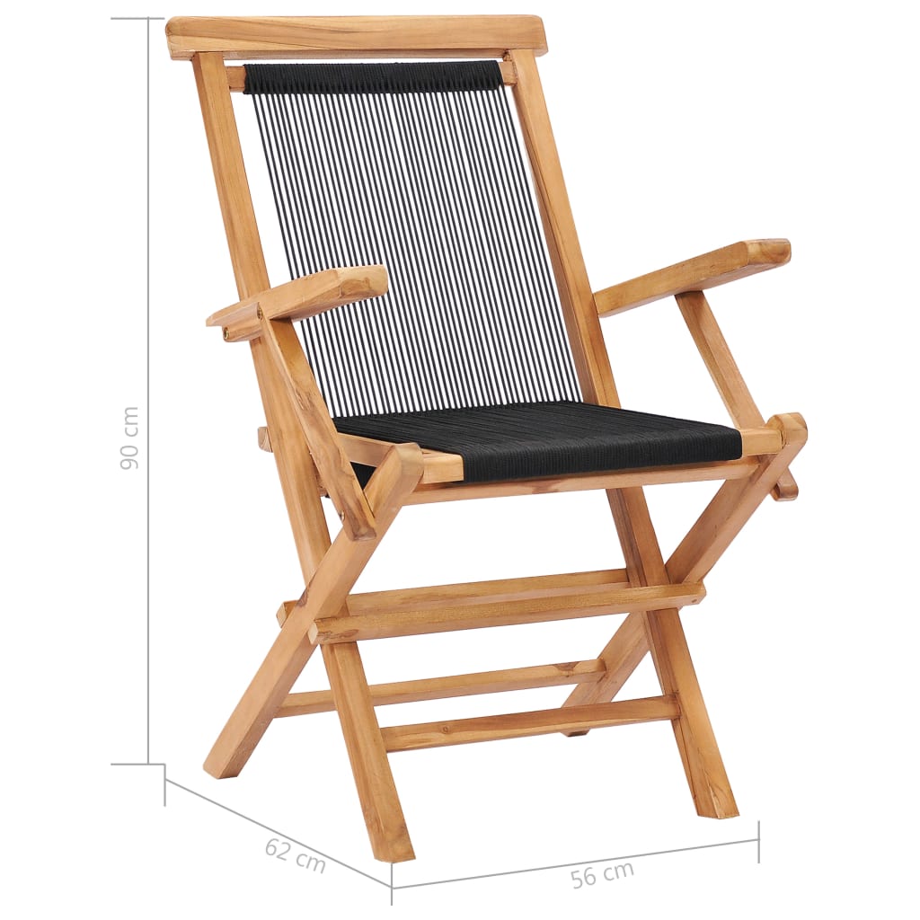 Folding garden chairs 2 pcs. Solid teak wood and rope