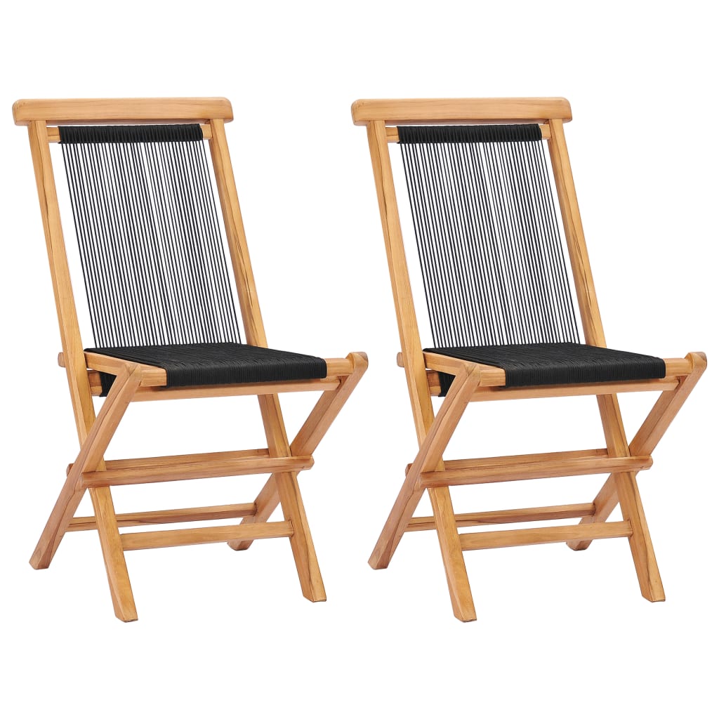 Folding garden chairs 2 pcs. Solid teak wood and rope
